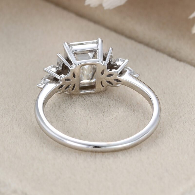 Emerald cut Moissanite engagement ring Unique Cluster engagement ring Vintage White Gold diamond wedding ring Bridal Anniversary gift