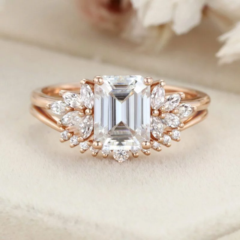 Solitaire Moissanite Engagement Ring, 3.20 Ct Emerald Cut Moissanite Wedding Ring, Antique Vintage Style Moissanite popular Ring, Yellow Gold Ring