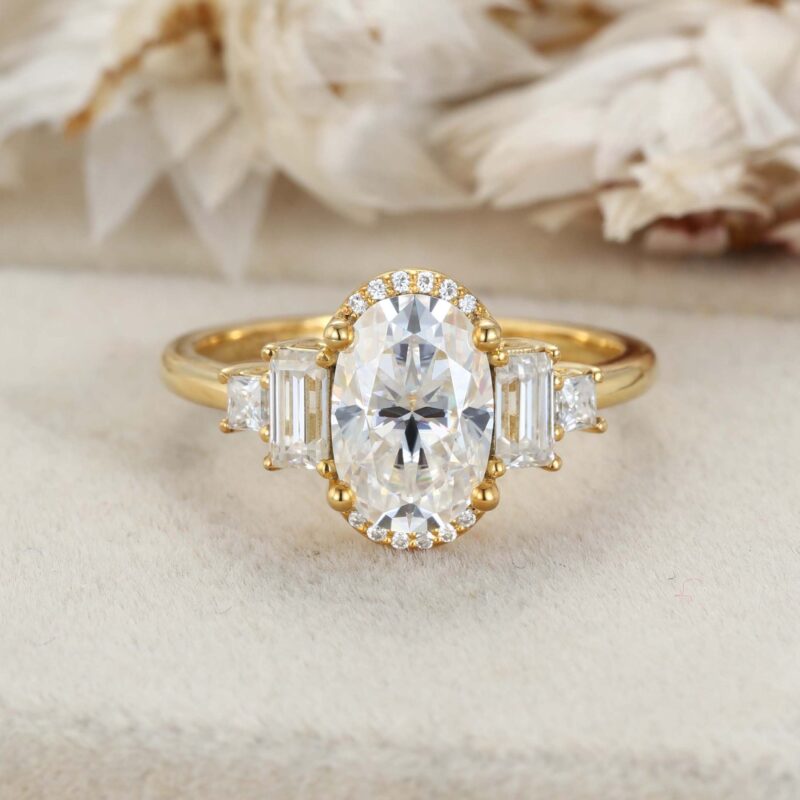 Engagement ring Diamond Ring 14K Yellow Gold Ring Oval Cut Moissanite Ring Half Halo Ring