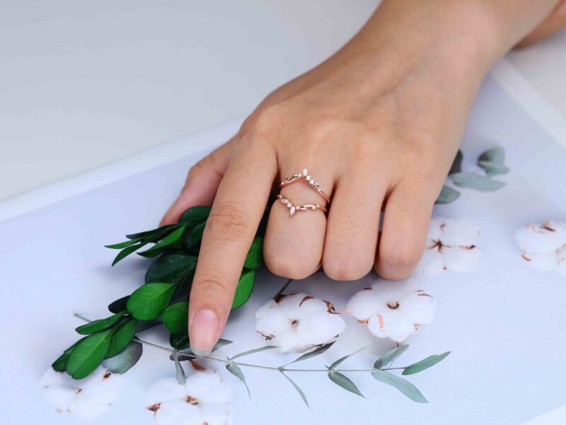 Enhancer Promise Wedding Ring Unique Marquise Moissanite Wedding Band Rose Gold Leaf Floral Moissanite Ring Personalized Rings For Women