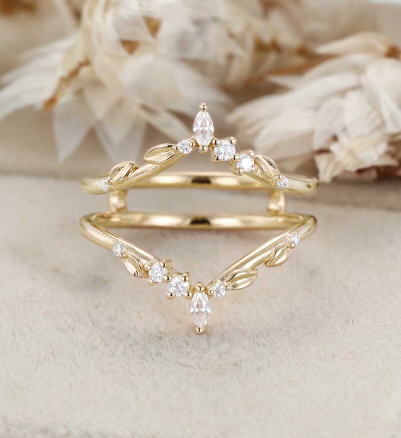 Enhancer Promise Wedding Ring Unique Marquise Moissanite Wedding Band Rose Gold Leaf Floral Moissanite Ring Personalized Rings For Women