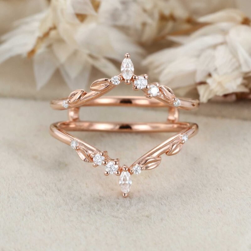 Enhancer Promise Wedding Ring Unique Marquise Moissanite Wedding Band Rose Gold Leaf Floral Moissanite Ring Personalized Rings For Women