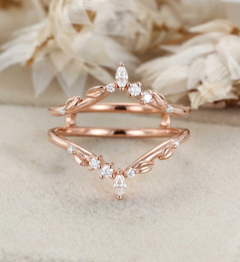 Enhancer Promise Wedding Ring Unique Marquise Moissanite Wedding Band Rose Gold Leaf Floral Moissanite Ring Personalized Rings For Women