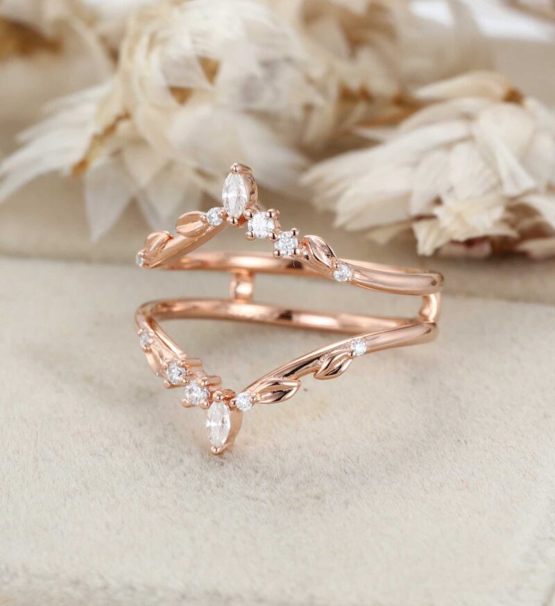 Enhancer Promise Wedding Ring Unique Marquise Moissanite Wedding Band Rose Gold Leaf Floral Moissanite Ring Personalized Rings For Women