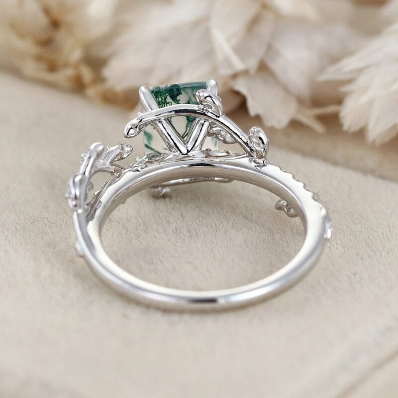 Fairy Engagement Ring Emerald Moss Agate Engagement Ring Gold Nature Inspired Engagement Ring Promise Ring Green Gemstone Ring Anniversary Gift