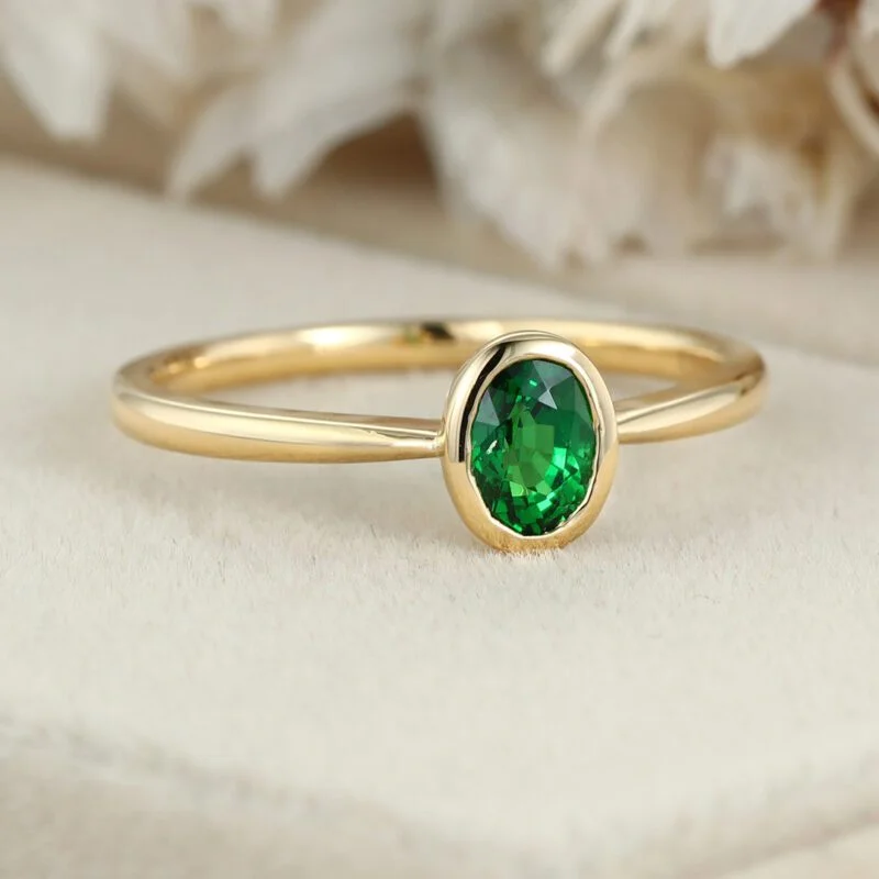 Green Tsavorite Engagement Ring 14k Yellow gold Tsavorite Ring Delicate Art Deco Engagement Ring Wedding Anniversary Gift ring