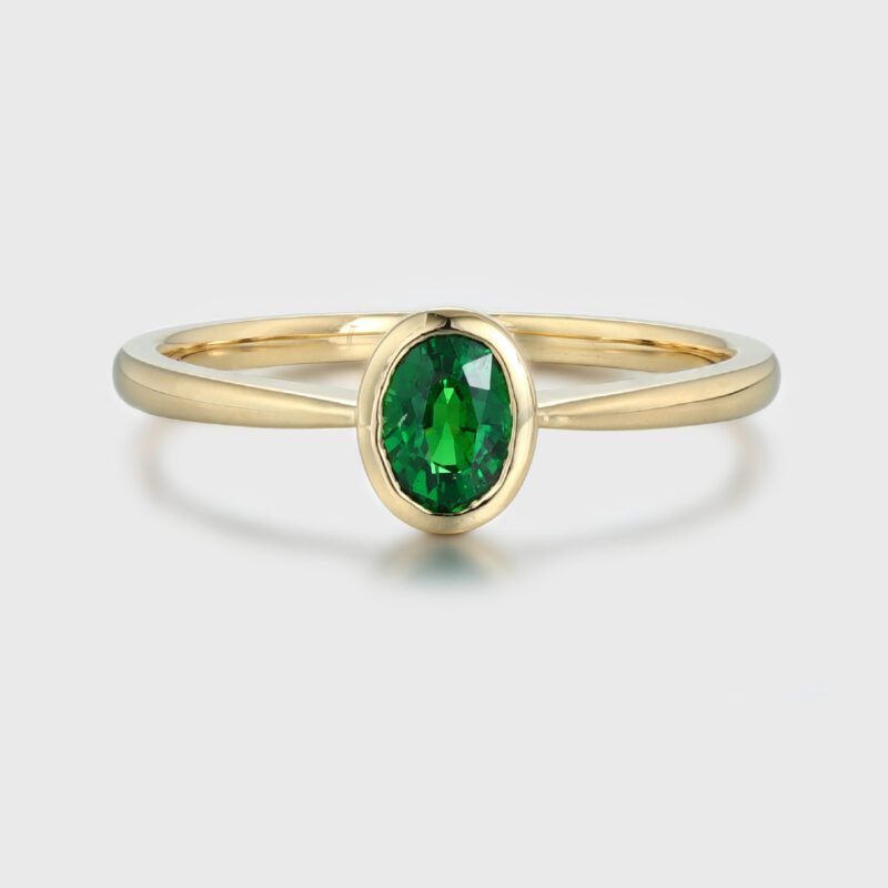 Green Tsavorite Engagement Ring 14k Yellow gold Tsavorite Ring Delicate Art Deco Engagement Ring Wedding Anniversary Gift ring
