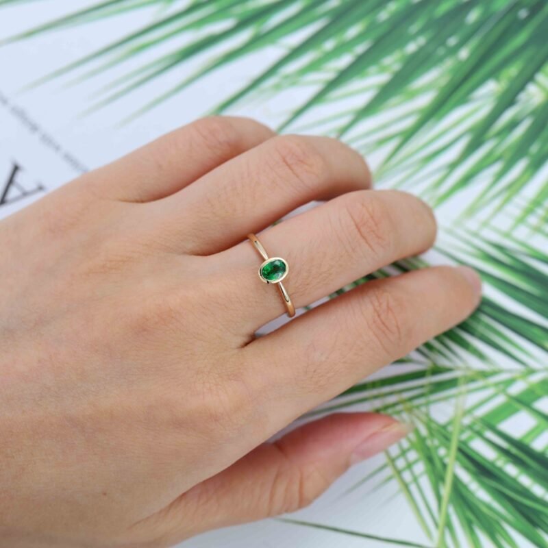 Green Tsavorite Engagement Ring 14k Yellow gold Tsavorite Ring Delicate Art Deco Engagement Ring Wedding Anniversary Gift ring