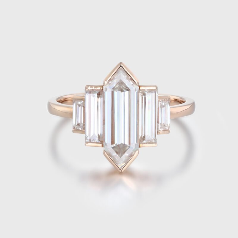 13.CT Hexagon Cut Moissanite Bezel Engagement Ring In 14k Rose Gold