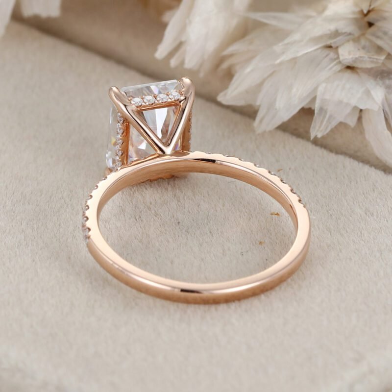 Hidden Halo Moissanite Engagement Ring 14K Rose Gold Ring 3CT Radiant Cut Moissanite Half Eternity Antique Women Promise Anniversary gift