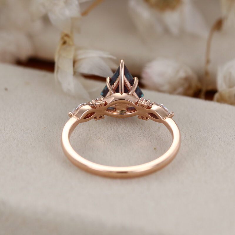 Kite Alexandrite engagement ring art deco cluster moissanite engagement ring Unique vintage rose gold diamond ring bridal Anniversary gift