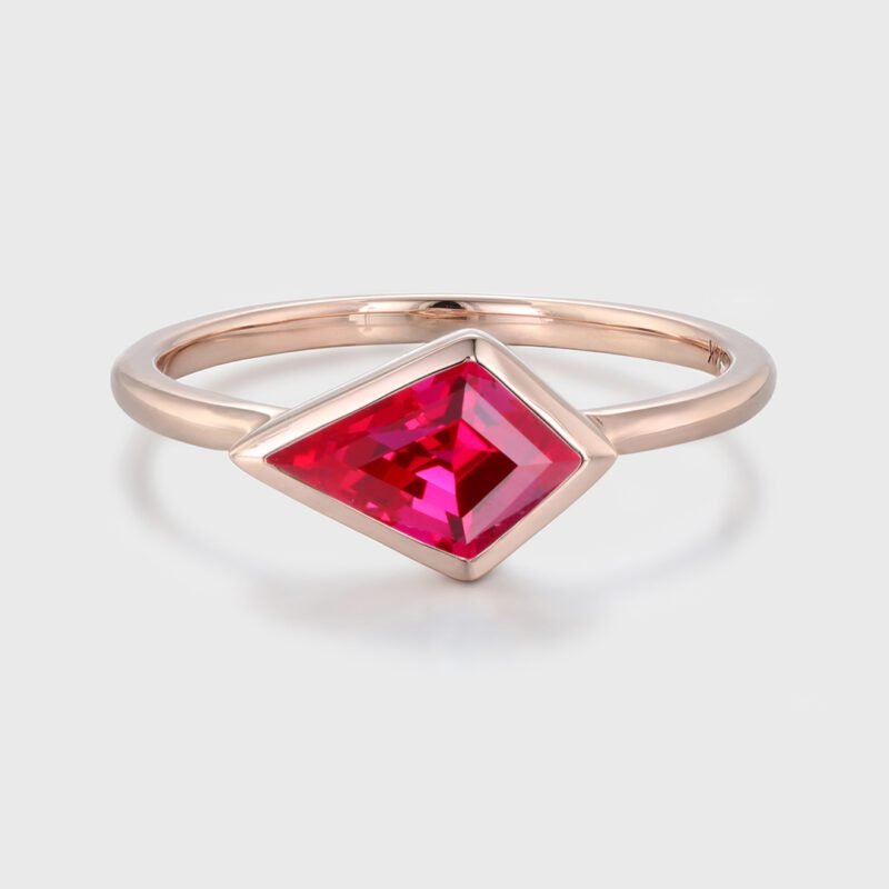 East West Bezel Set Kite Cut Lab Grown Ruby Anniversary Ring Rose Gold