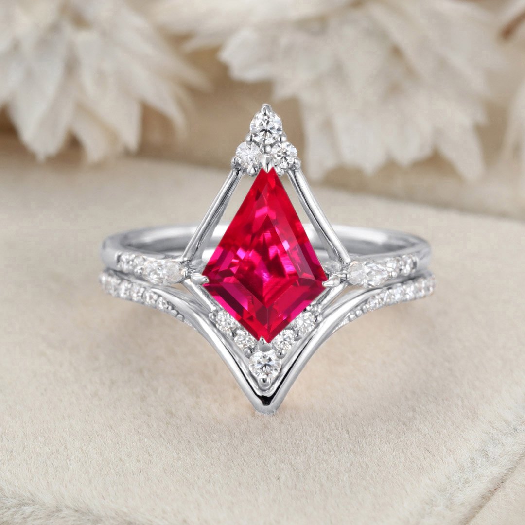 Briar rose three stone with marquise lab ruby center and lab ruby side –  Oore jewelry