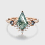 Kite Cut Moss Agate And Alexandrite Engagement Ring Vintage Solid Rose Gold Bridal Ring For Women