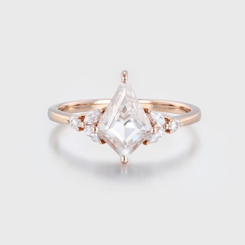 Kite cut Moissanite engagement ring Vintage unique rose gold moissanite engagement ring marquise cluster diamond ring wedding bridal gift