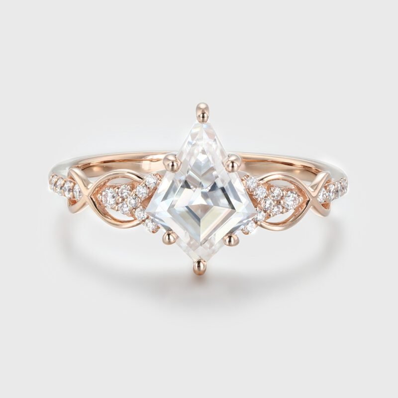 Kite Cut Moissanite Engagement Ring Vintage 14K Rose Gold Twist Wedding Ring Bridal Promise Anniversary