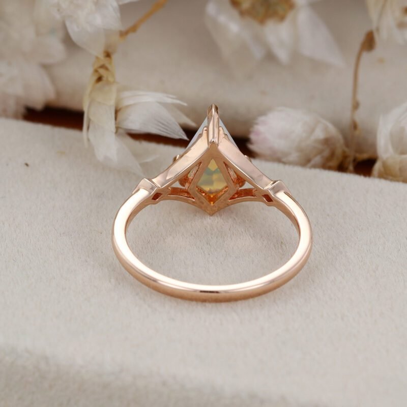 Kite cut Opal engagement ring Unique bridal ring Vintage 14K Rose gold moissanite diamond engagement ring Bridal promise anniversary gift
