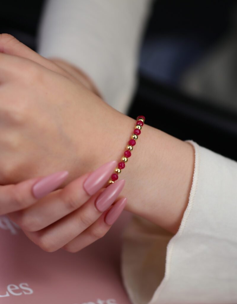 Lab Grown Ruby Gemstone & 4.1mm 14k Gold Filled Beads Bracelet -1