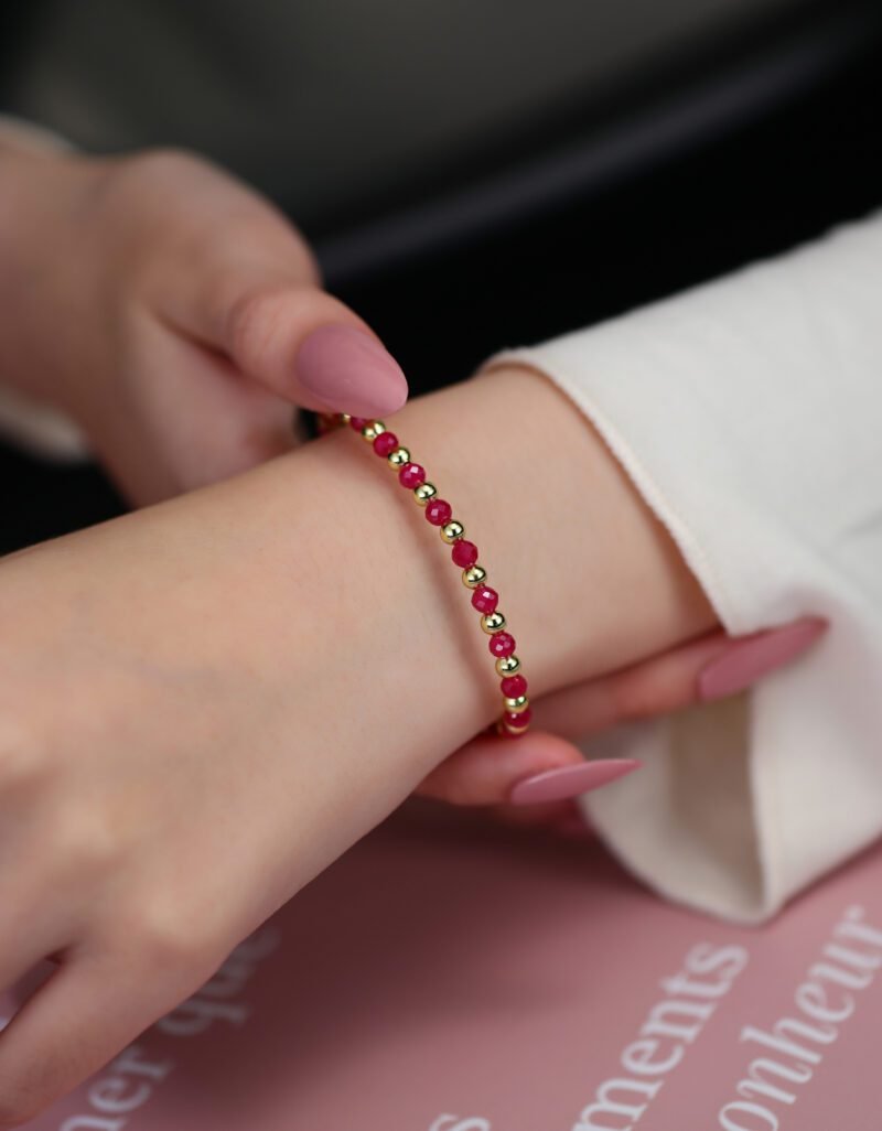 Lab Grown Ruby Gemstone & 4.1mm 14k Gold Filled Beads Bracelet -1
