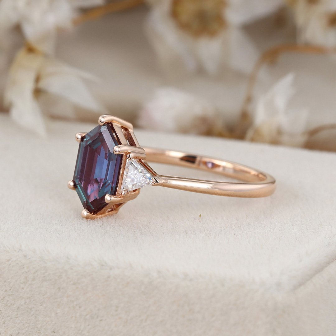 Alexandrite engagement ring set, gold statement bridal set with diamonds /  Lida | Eden Garden Jewelry™