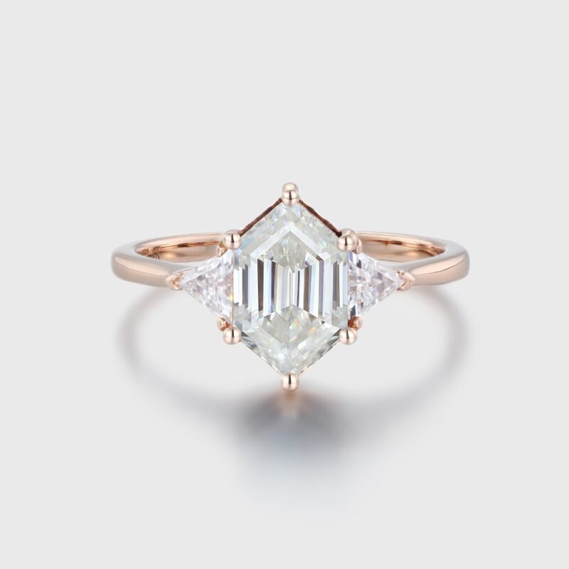 Long Hexagon Cut Moissnaite Engagement Ring Triangle Moissanite engagement ring Rose gold ring Unique Bridal Anniversary gift