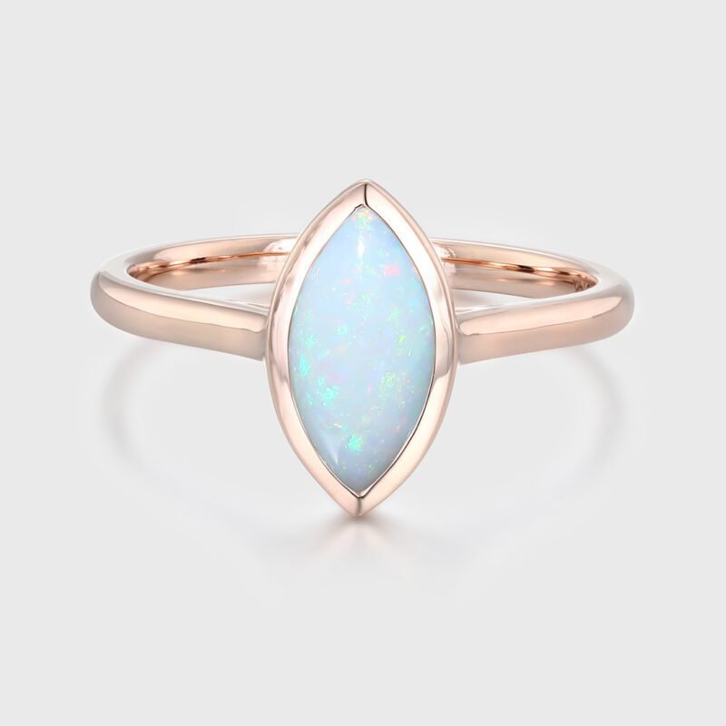 1Ct Marquise Cut Opal Bezel Ring Rose Gold Solitaire Engagement Bridal Promise Anniversary Gift For Women
