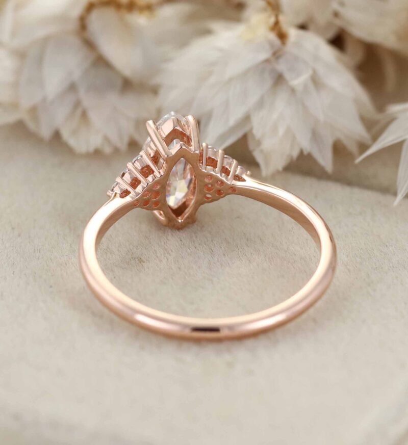 Marquise Cut Moissanite Engagement Ring Vintage Cluster Engagement Ring 14K Rose Gold Lab Grown Diamond Ring Bridal Wedding Anniversary Gift