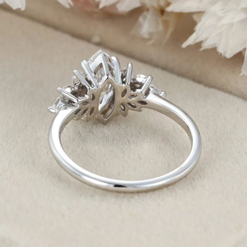 Marquise moissanite engagement ring Unique Cluster diamond engagement ring White gold Art Deco ring Bridal Promise Anniversary gift for women