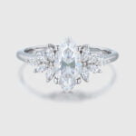 1 Carat Marquise Cut Moissanite Cluster Engagement Ring White Gold Art Deco Ring