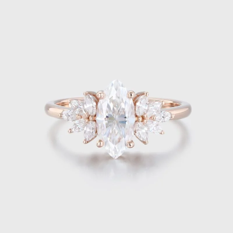 1.5 Ct Marquise Cut Moissanite Engagement Ring In 14K Rose Gold