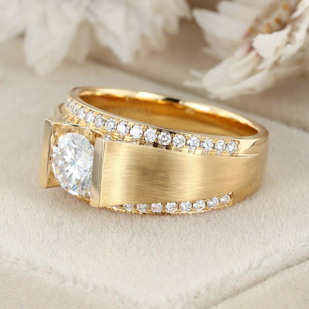 Art Deco 1.25 ct OEC Diamond Wide Band Ring