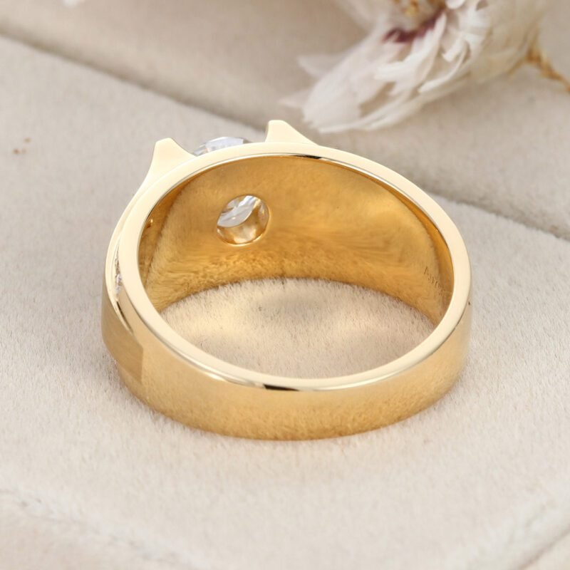 Mens Gold Ring Minimalist ring Mens Wedding Band Mens Moissanite Engagement ring Mens statement ring 14K Yellow Gold Diamond Ring