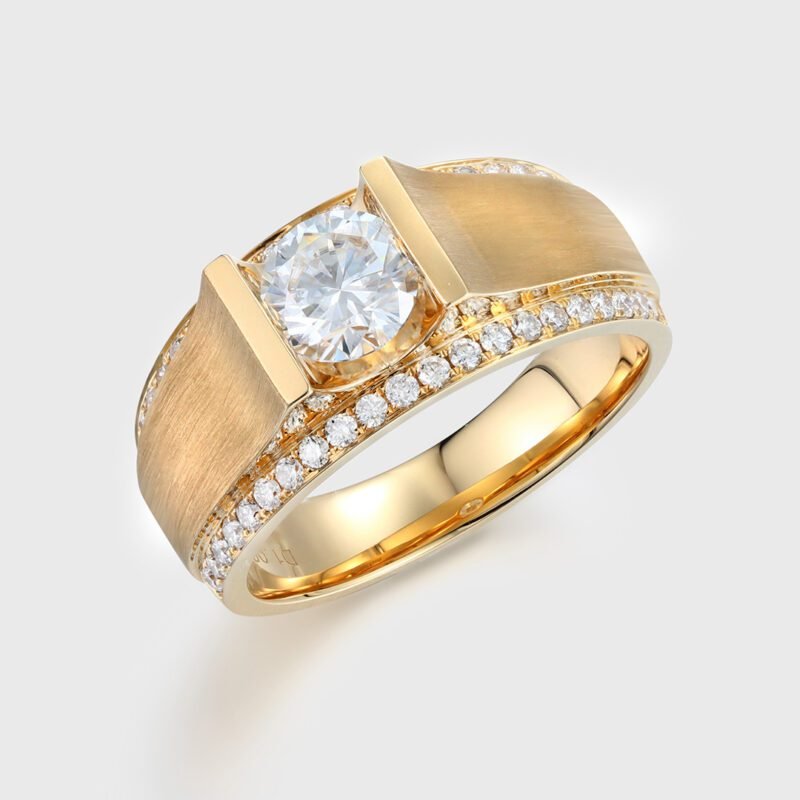 Mens Gold Ring Minimalist ring Mens Wedding Band Mens Moissanite Engagement ring Mens statement ring 14K Yellow Gold Diamond Ring
