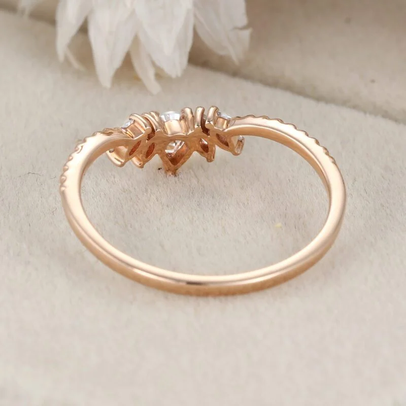 Moissanite Curved wedding band Pear shaped Rose gold Diamond wedding band bridal ring marquise stacking ring bridal promise Anniversary gift