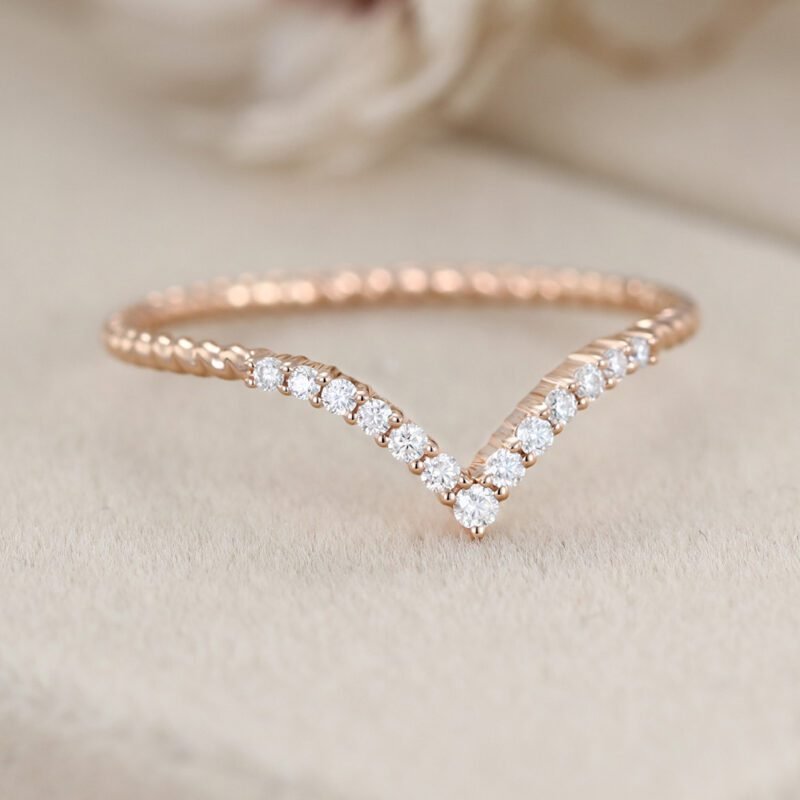 Moissanite Stackable Curved Wedding Band In 14K Rose Gold