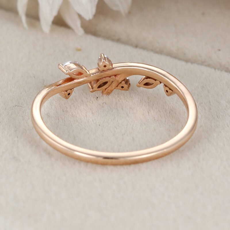 Moissanite wedding band Marquise wedding band Unique Vintage rose gold wedding band diamond ring stacking matching promise ring Anniversary