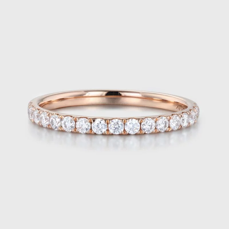 Moissanite wedding band women Rose gold wedding band vintage Unique Half eternity Stacking Matching band delicate bridal promise gift ring