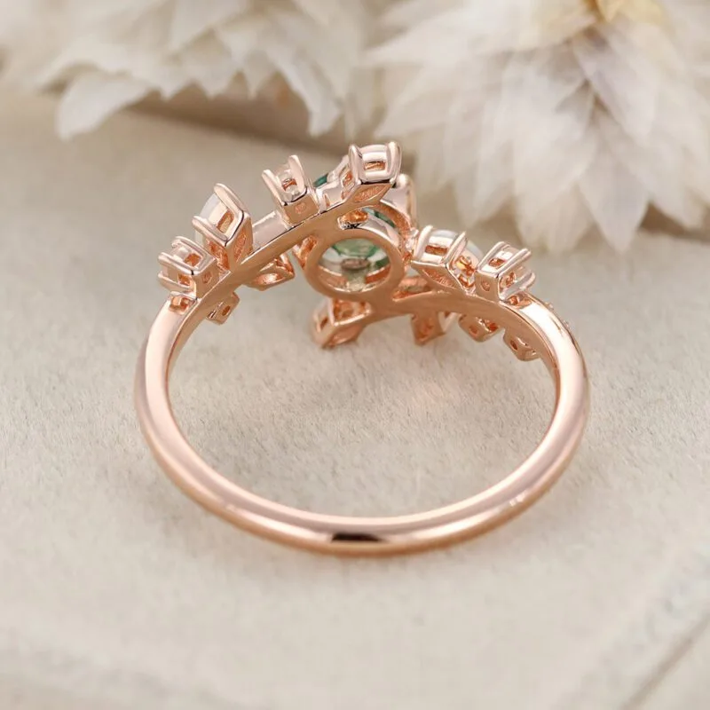 Moss Agate Engagement Ring Vintage Engagement Ring Solid 14K Gold Engagement Ring Art Deco Unique Dainty Marquise Opal Bridal Ring