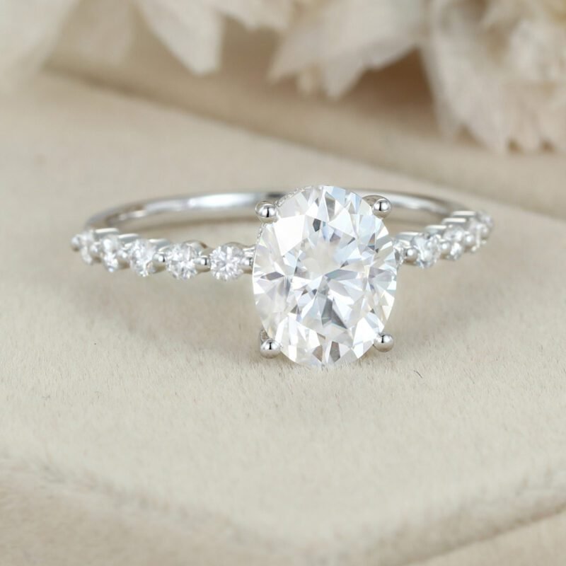 Oval 2ct Moissanite engagement Ring 14K White Gold Wedding Ring Hidden Halo Moissanite Engagement Ring Bridal Promise Anniversary Gift