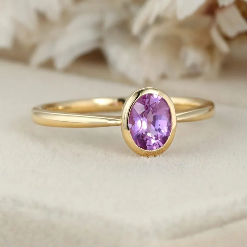 Oval Amethyst Engagement Ring 14K Yellow Gold engagement ring solitaire engagement ring Amethyst Ring Bridal Anniversary Ring