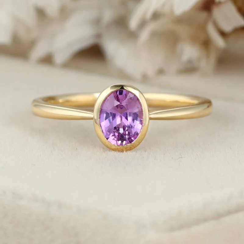 Oval Amethyst Engagement Ring 14K Yellow Gold engagement ring solitaire engagement ring Amethyst Ring Bridal Anniversary Ring