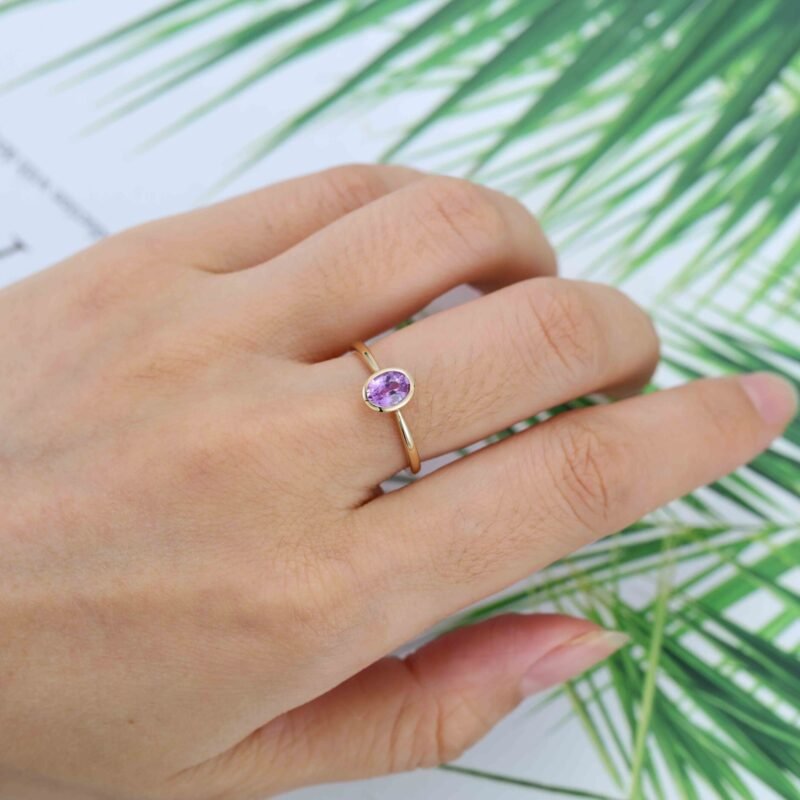 Oval Amethyst Engagement Ring 14K Yellow Gold engagement ring solitaire engagement ring Amethyst Ring Bridal Anniversary Ring