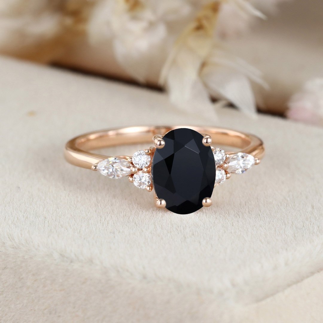 Coffin Shape Natural Black Onyx Women's Ring Rose Gold Coffin 9x6mm Black  Agate Gemstone Wedding Ring Marriage Ring