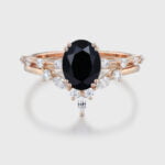 Oval Cut Black Onyx Ring Set Vintage Rose Gold Engagement Ring Wedding Bridal Promise Anniversary Gift