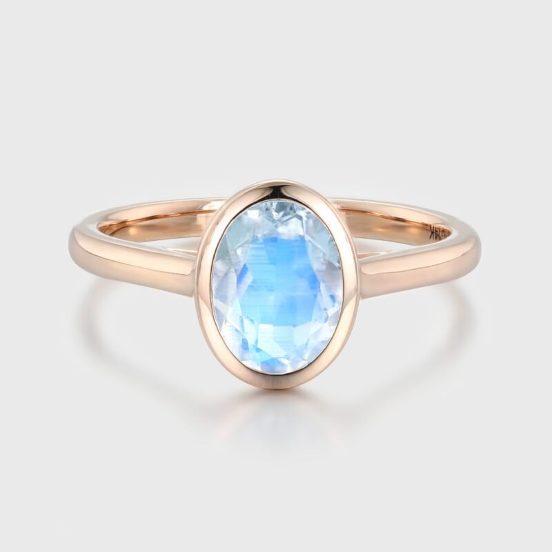 Oval Cut Moonstone Engagement Ring Rose Gold Bezel Set Engagement Ring Solitaire Wedding Ring Promise Ring Daily Wear Ring Ring For Women