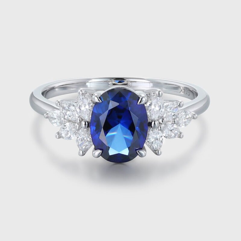 Oval Cut Sapphire Engagement Ring Women White Gold Engagement Ring Unique Vintage Cluster Marquise Diamond Wedding Bridal Anniversary Gift