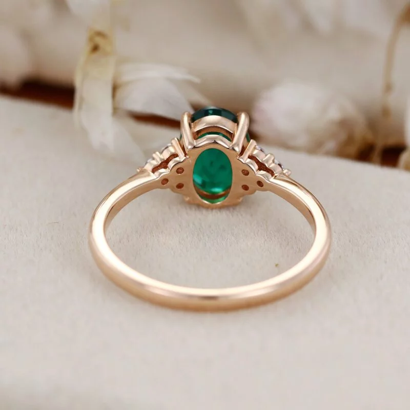 Oval Emerald engagement ring women unique rose gold engagement ring women vintage cluster diamond ring Bridal promise Anniversary gift