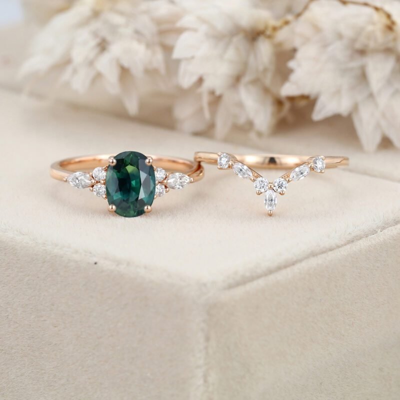 Mint Sapphire Engagement Ring, Oval Blue Green Sapphire Diamond Ring,  Tapered Baguette Diamond Band, Unique Oval Sapphire Ring - Etsy