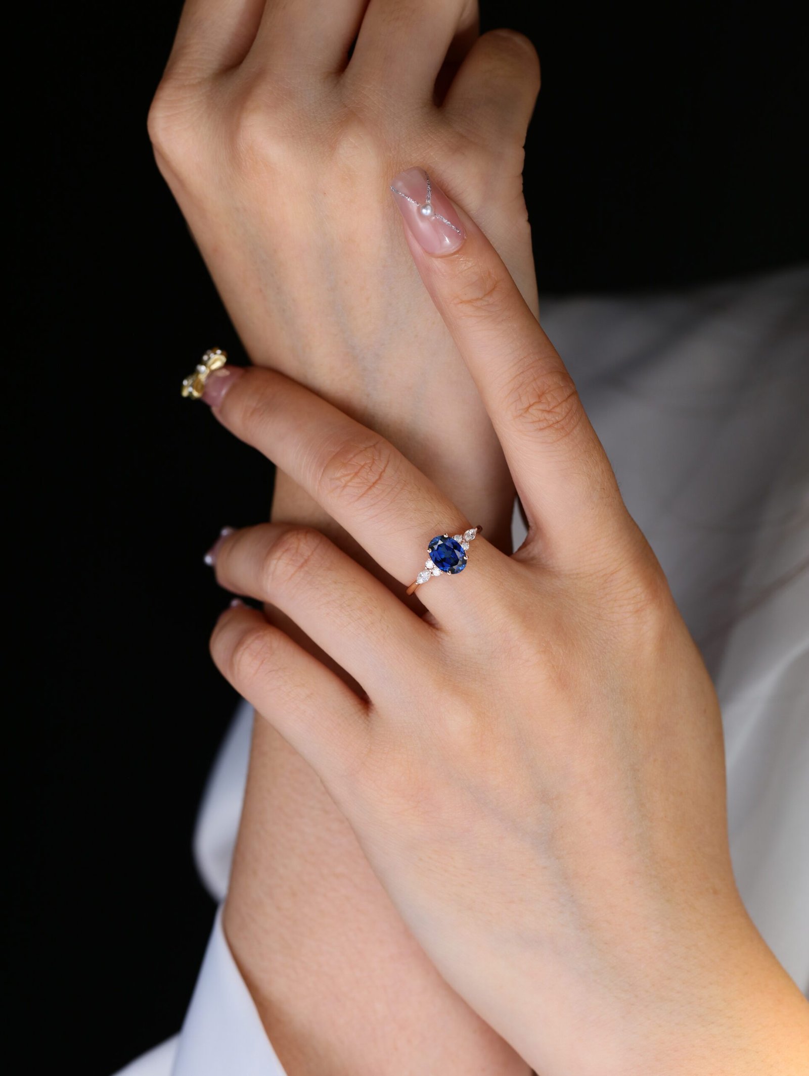 0.90ct Emerald Cut Platinum Diamond Sapphire Engagement Ring