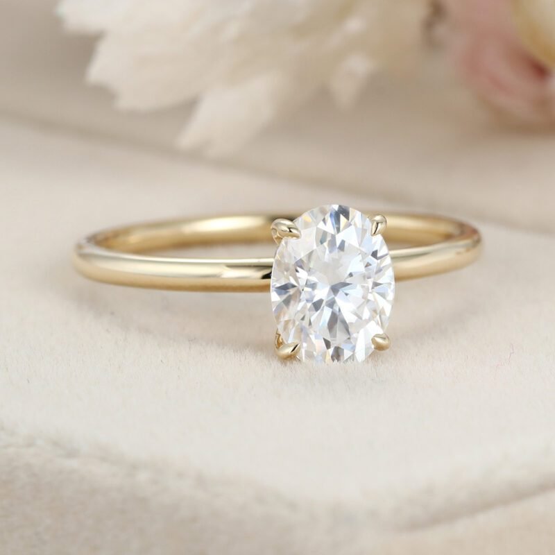 Oval Moissanite Engagement Ring Unique Yellow Gold diamond engagement Ring art deco Wedding 14K Solid Gold Bridal Ring Promise Anniversary gift